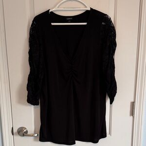 Torrid Black V-Neck Top with Lace Sleeves